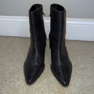 Black snakeskin booties